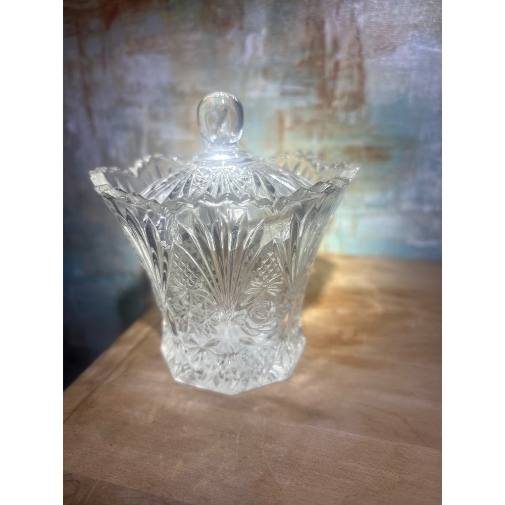 Studio Nova Country Flair Glass Lidded Sugar Bowl Starburst Floral Sawtooth Rim